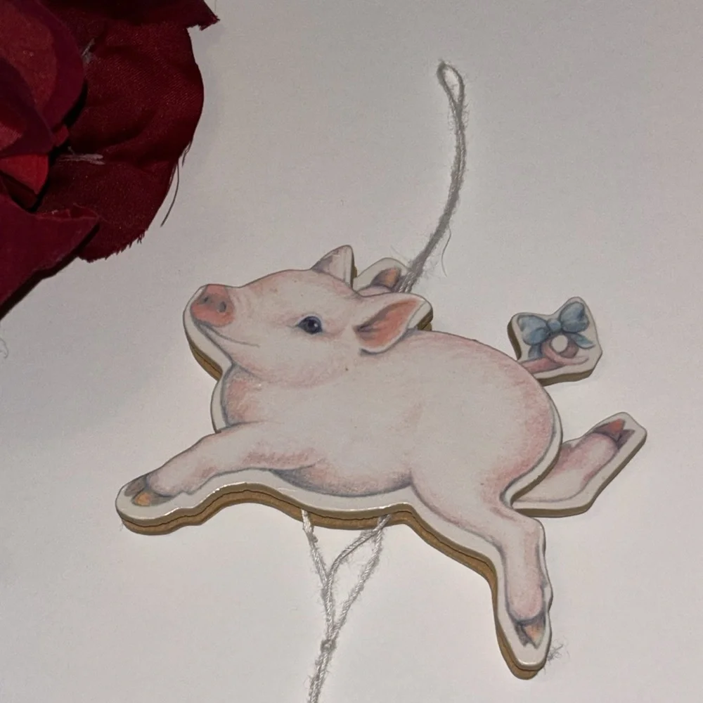 Flying Pig ornament Midwest Importers Canon Falls Wooden Pull String Toy